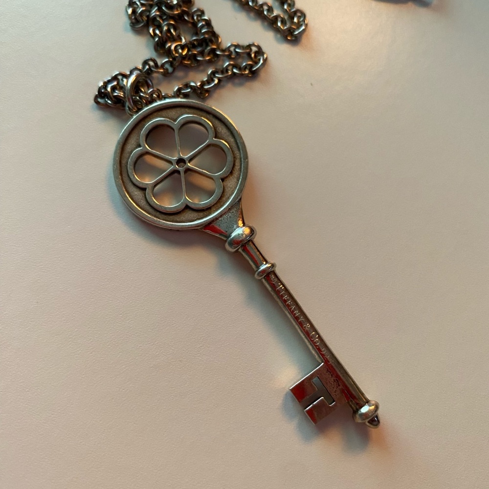 Tiffany Diamond Flower Key Pendant Necklace